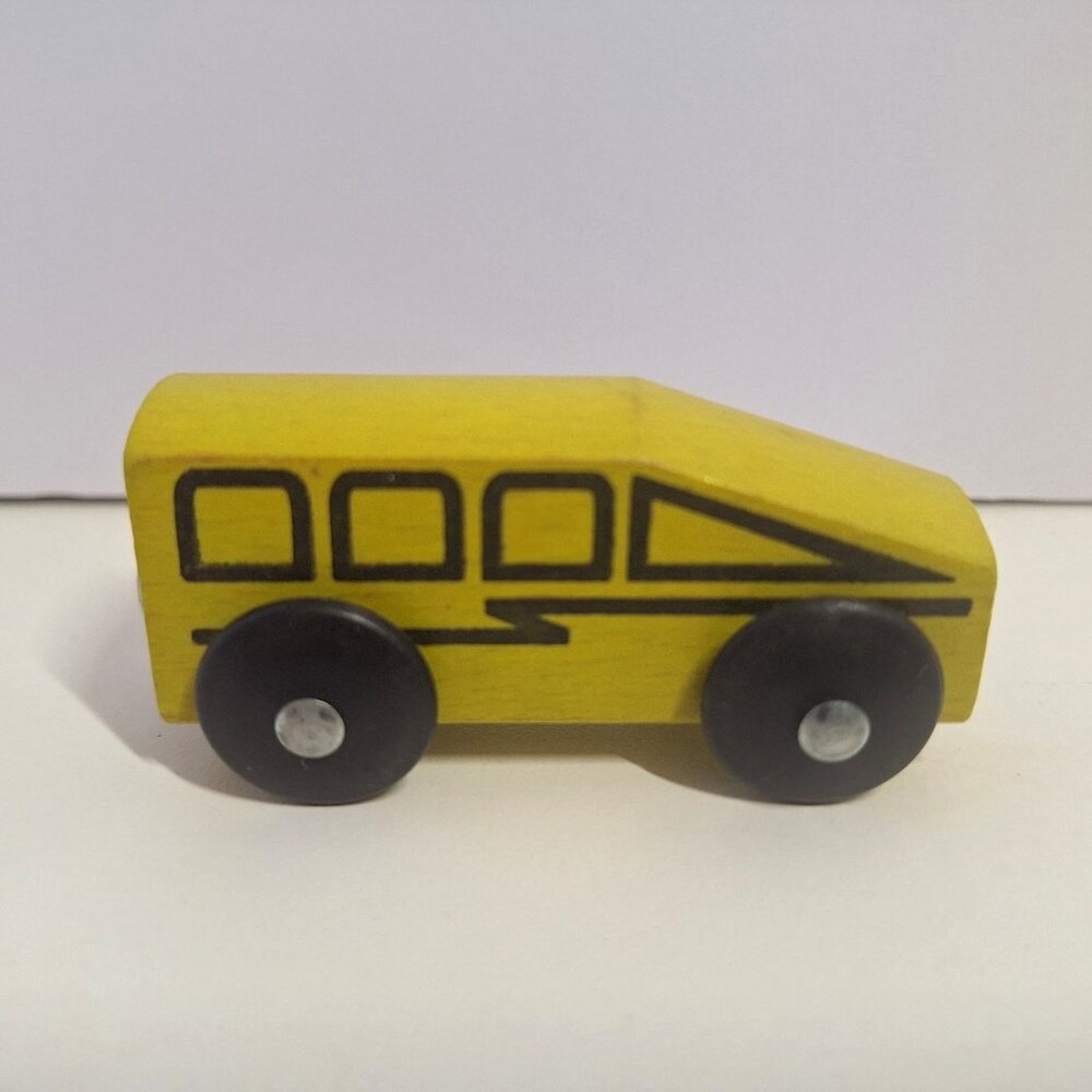 IKEA 3" Wooden Magnetic Yellow Toy Bus Train Car Vintage 1990s